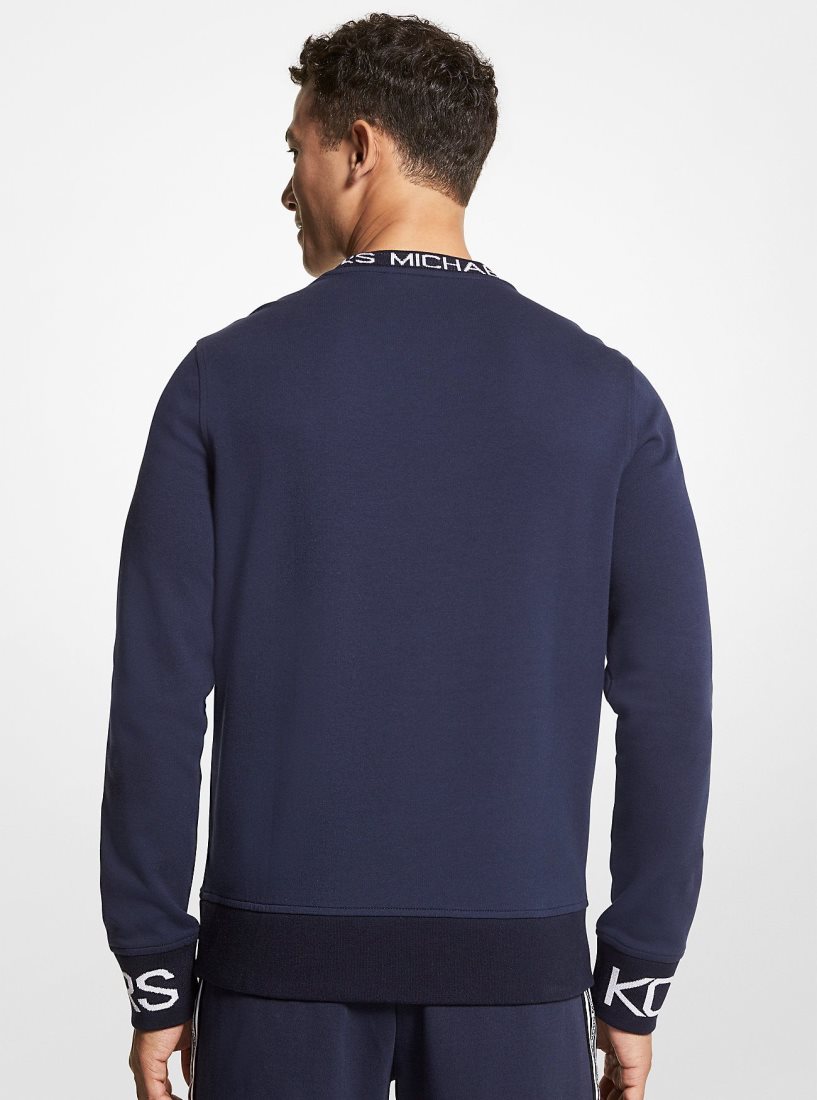 Camiseta Michael Kors Logo Tape Cotton Blend Sweater Hombre Midnight | 0824-ESXHW