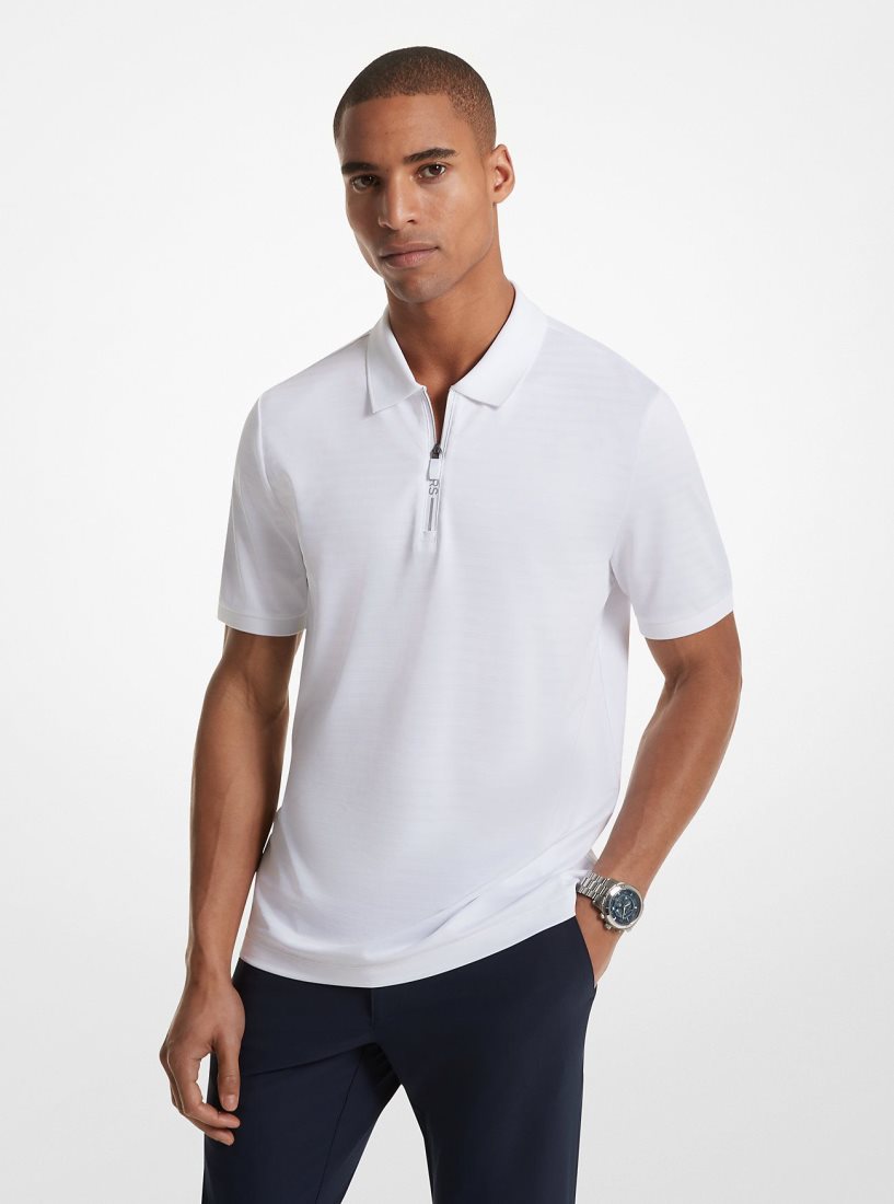 Camiseta Michael Kors Striped Tech Performance Zip-Up Polo Shirt Hombre Blancas | 7513-AIOGS