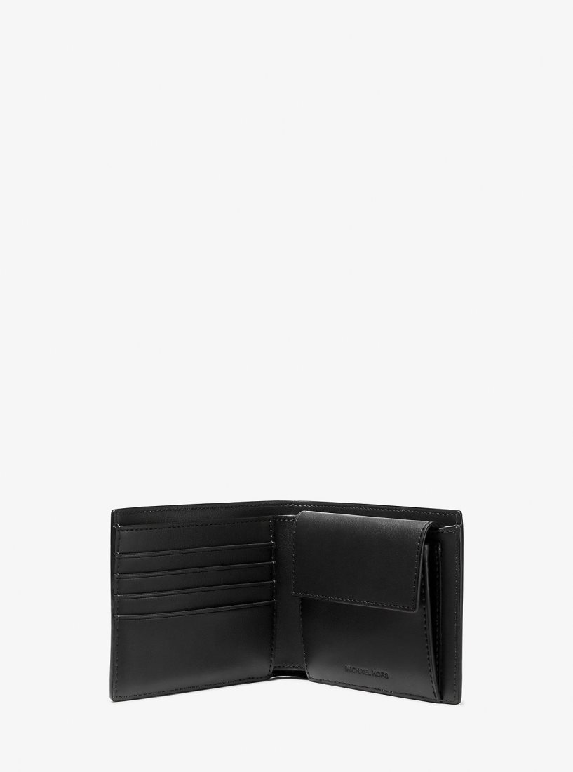 Carteras Michael Kors Hudson Pebbled Leather Billfold Wallet With Coin Pouch Hombre Negras | 1246-IWYMV