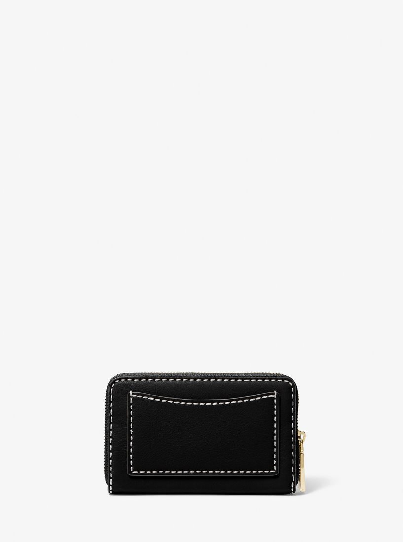 Carteras Michael Kors Jet Set Small Topstitched Leather Wallet Mujer Negras | 9627-EVZGP