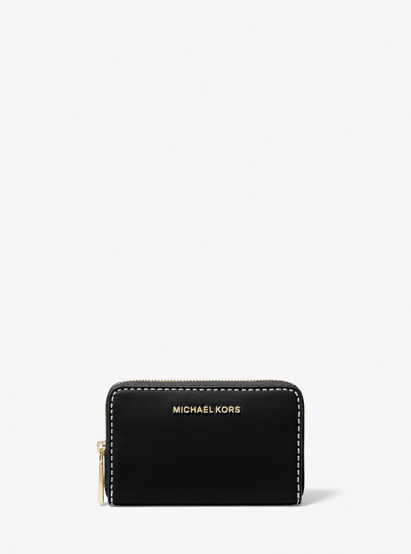 Carteras Michael Kors Jet Set Small Topstitched Leather Wallet Mujer Negras | 9627-EVZGP