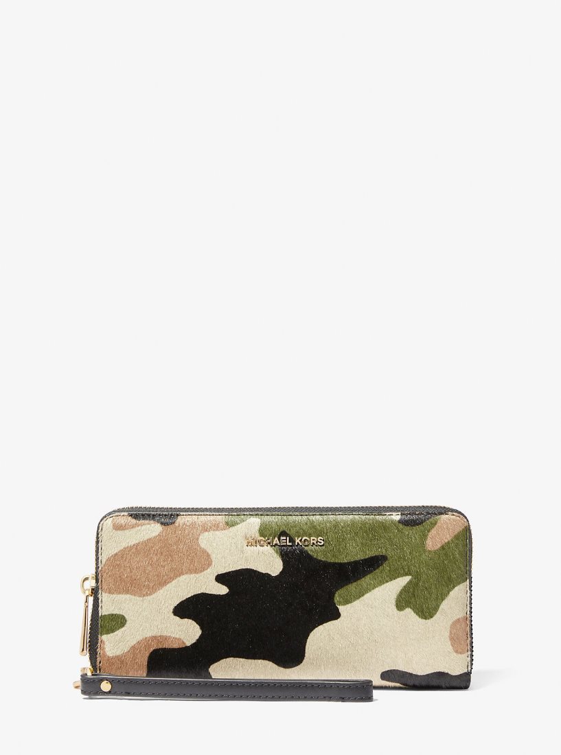 Carteras Michael Kors Jet Set Travel Large Camouflage Print Calf Hair Continental Wallet Mujer Verde Oliva Multicolor | 7235-HRAXL