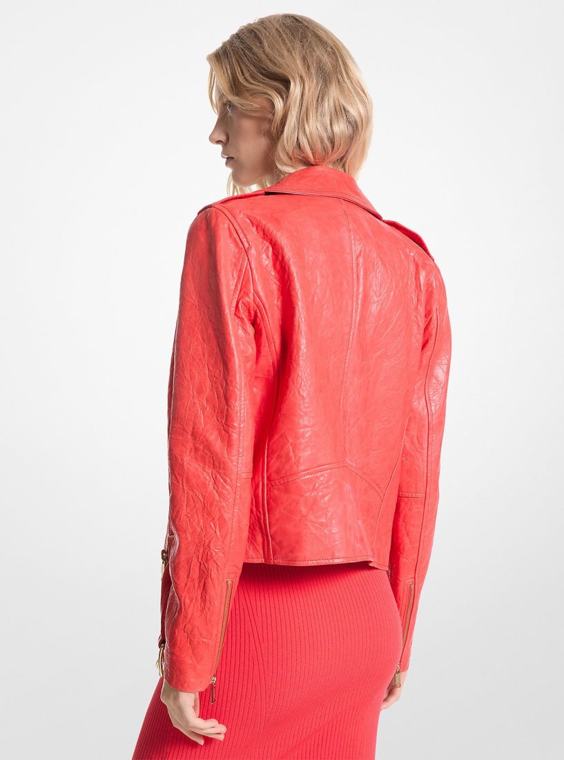 Chaquetas Michael Kors Crinkled Leather Moto Jacket Mujer Coral | 3201-MYCRL