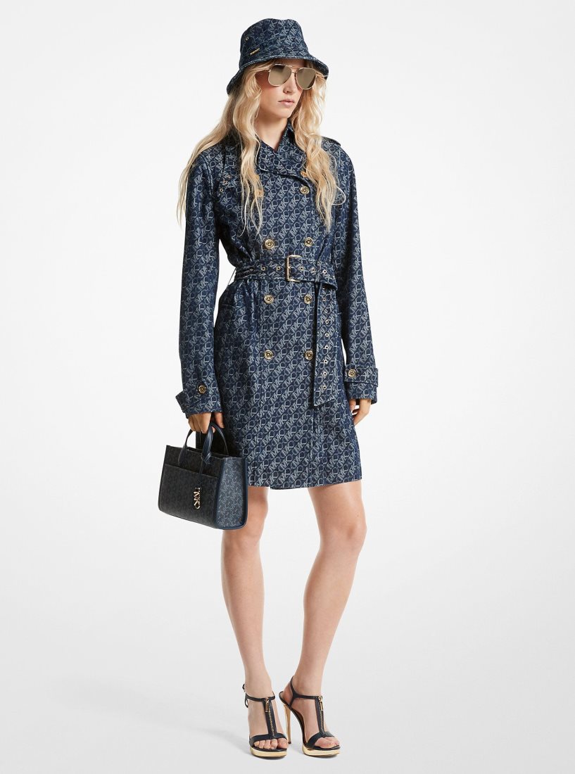 Chaquetas Michael Kors Empire Signature Logo Jacquard Denim Trench Coat Mujer Rinse | 5826-TPVBA