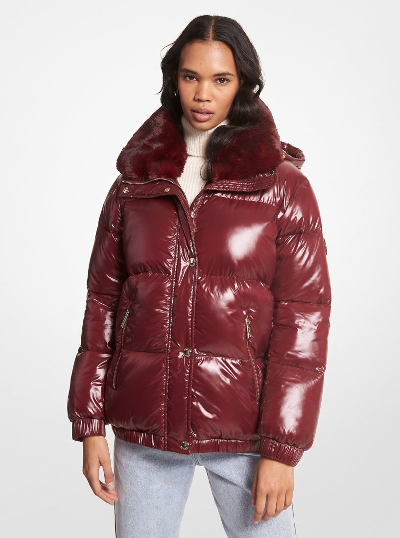 Chaquetas Michael Kors Faux Fur-Trim Quilted Nylon Puffer Jacket Mujer Burdeos | 9518-FVNBU