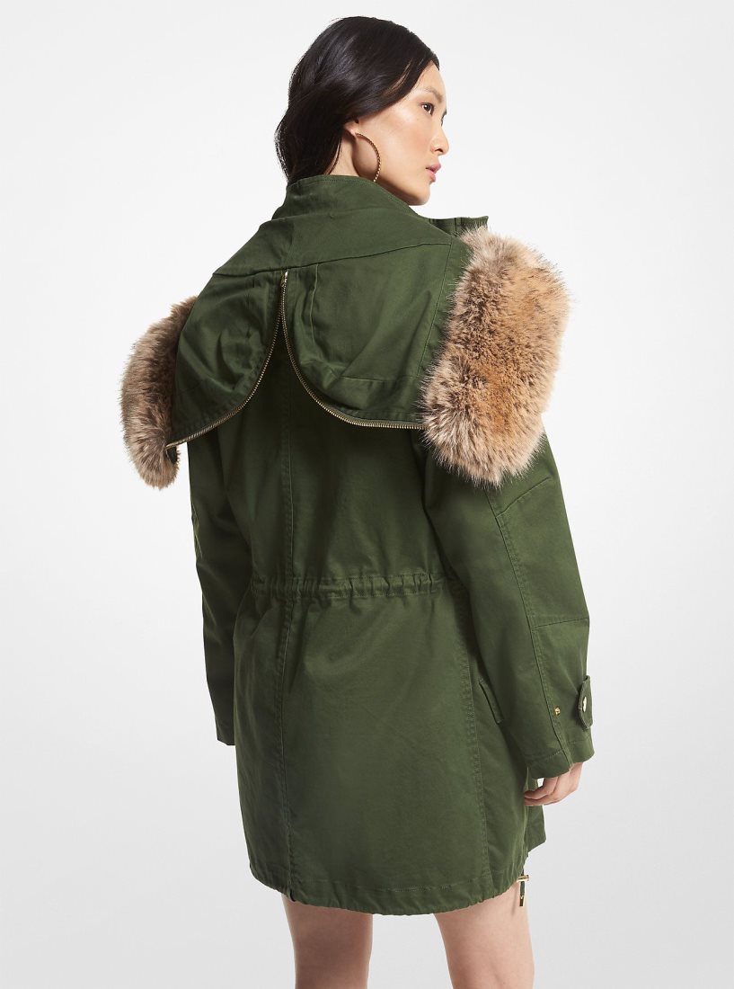 Chaquetas Michael Kors Faux Fur Trim Stretch Cotton Anorak Mujer Jade | 1589-FRWIU