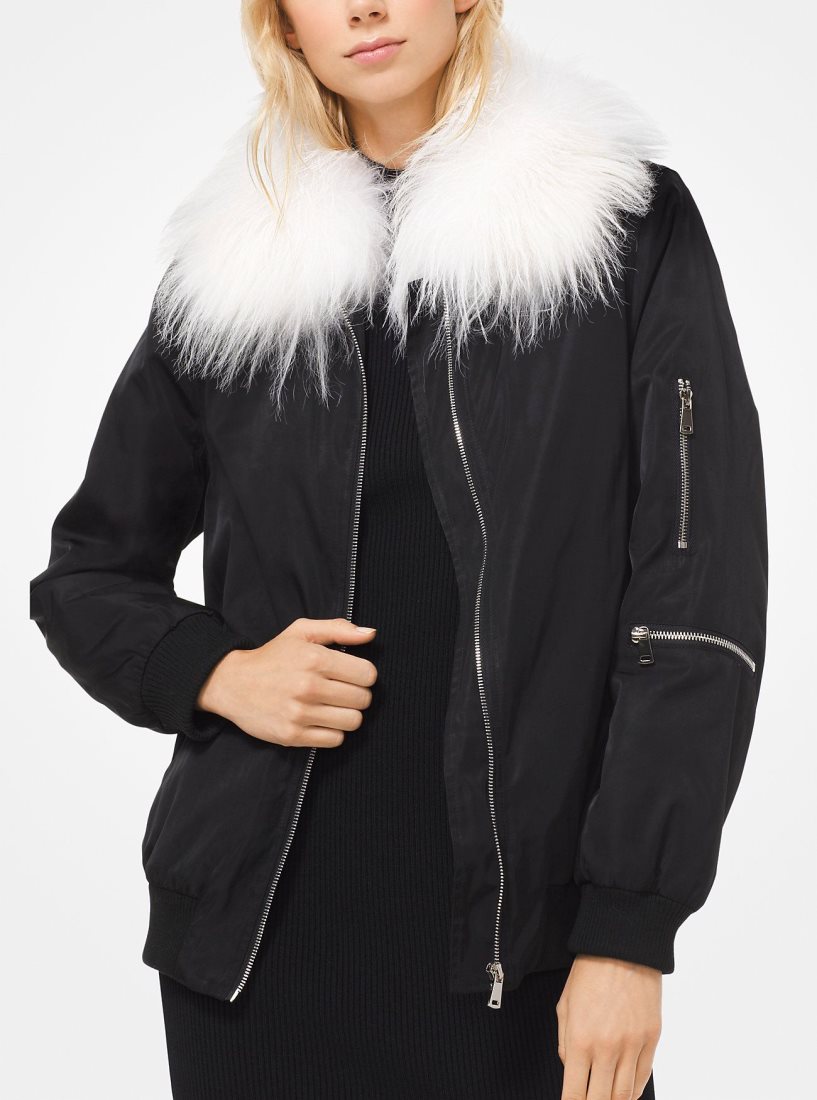 Chaquetas Michael Kors Goat Hair Collar Bomber Jacket Mujer Negras | 6571-SYOAR