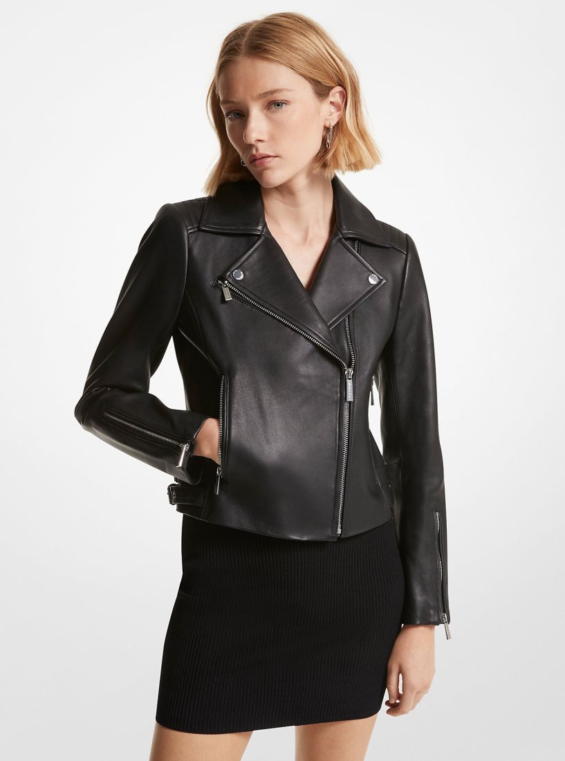 Chaquetas Michael Kors Leather Moto Jacket Mujer Negras | 7905-LGWAP