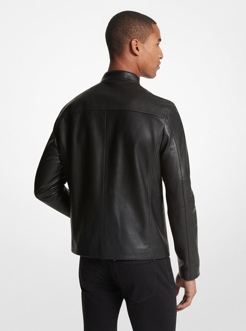 Chaquetas Michael Kors Leather Racer Jacket Hombre Negras | 6258-ZECSN