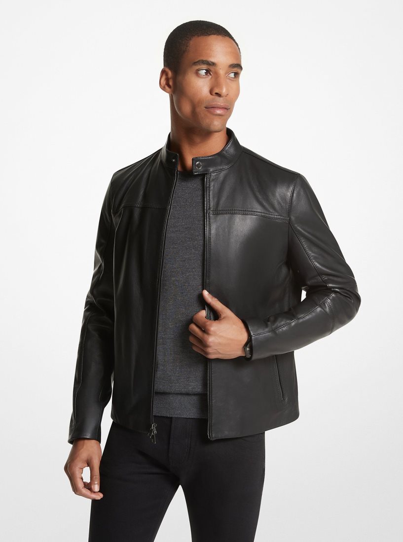 Chaquetas Michael Kors Leather Racer Jacket Hombre Negras | 6258-ZECSN