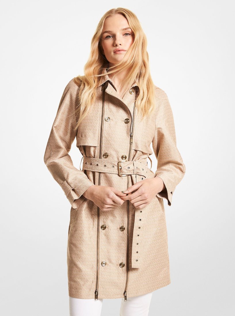 Chaquetas Michael Kors Logo Jacquard Double-Zip Trench Coat Mujer Kaki | 8471-RIASO