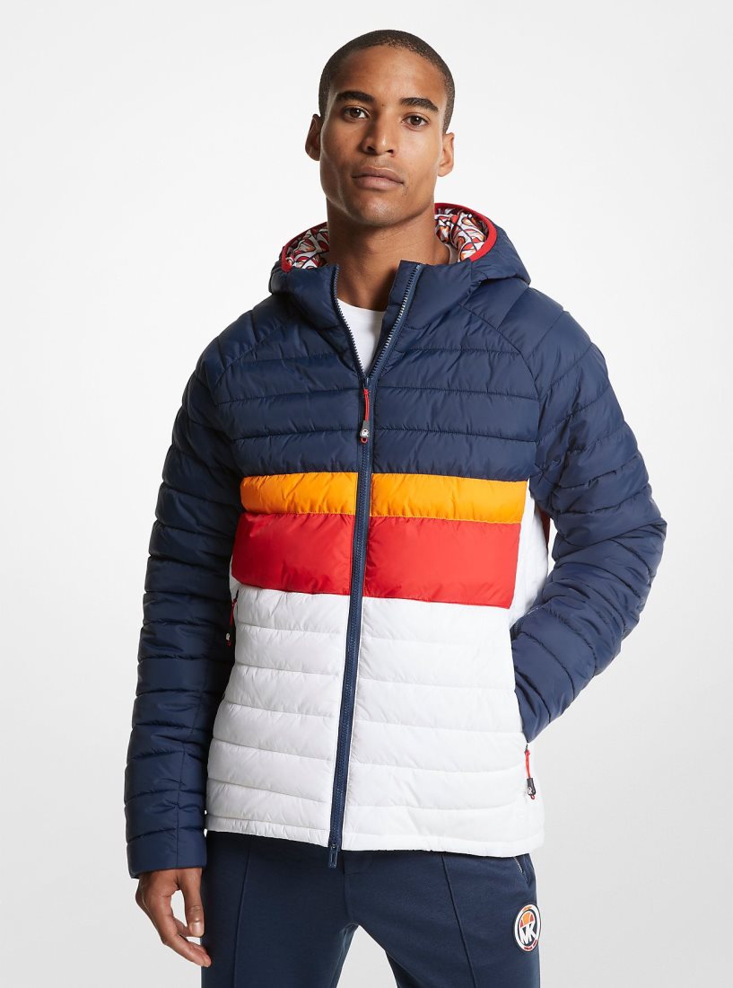 Chaquetas Michael Kors MK x ellesse Breckenridge Color-Blocked Quilted Nylon Puffer Jacket Hombre Dress Blues | 6230-TMBSV