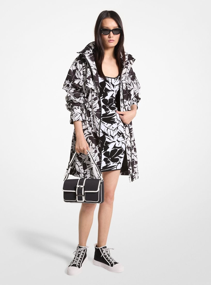 Chaquetas Michael Kors Palm Print Woven Anorak Mujer Negras Blancas | 3762-RZGUB