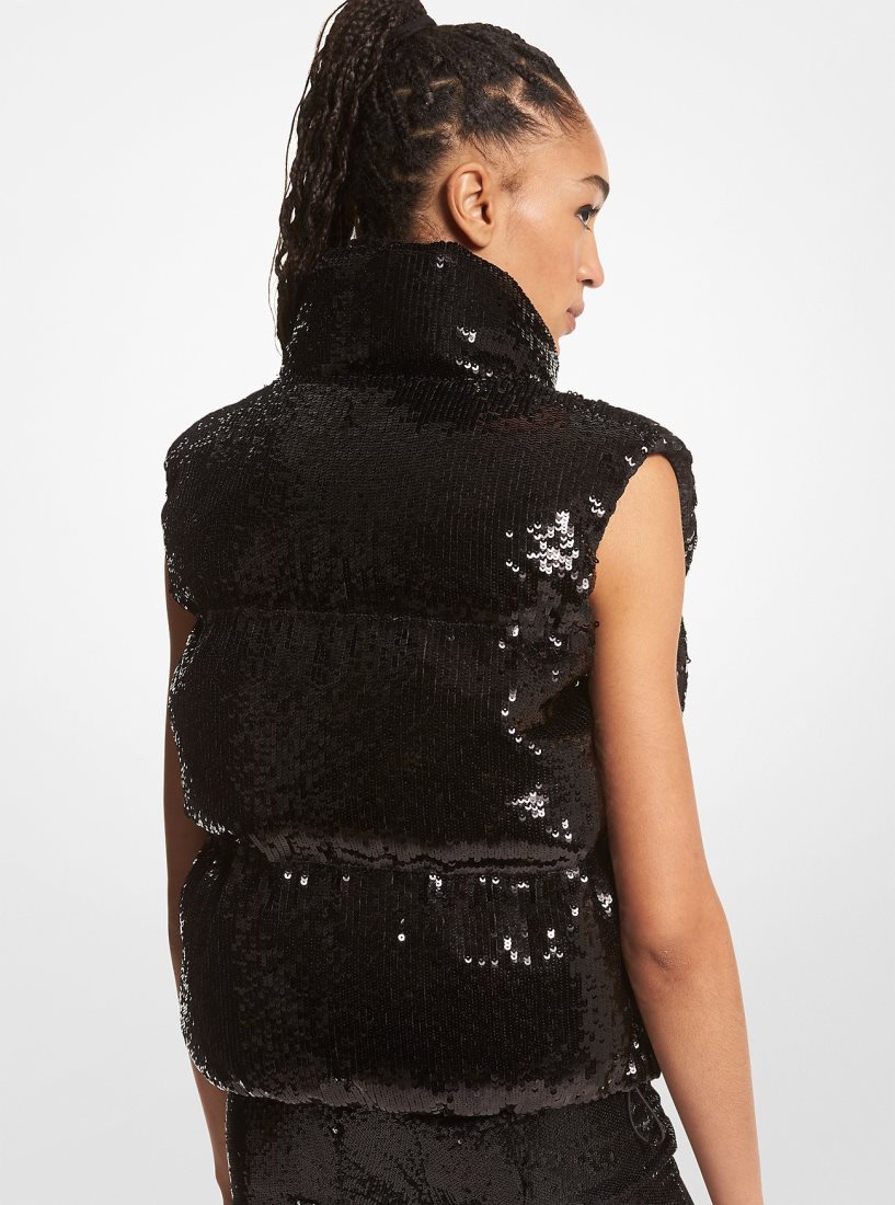 Chaquetas Michael Kors Sequined Cire Quilted Puffer Vest Mujer Negras | 9051-WIGTM