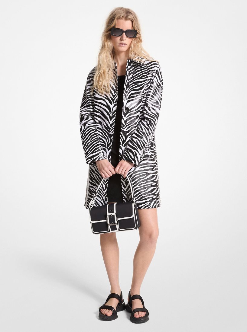 Chaquetas Michael Kors Zebra Print Cotton Twill Balmacaan Mujer Negras Blancas | 3196-LWOXN