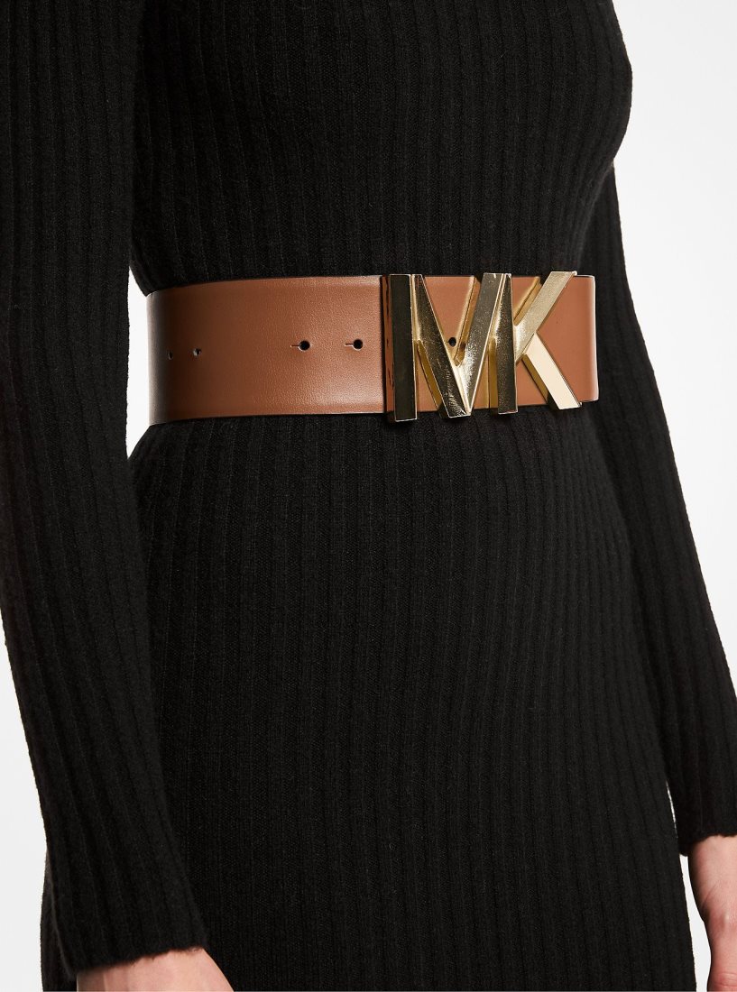 Cinturones Michael Kors Logo Leather Waist Belt Mujer Luggage | 9806-BUZCG