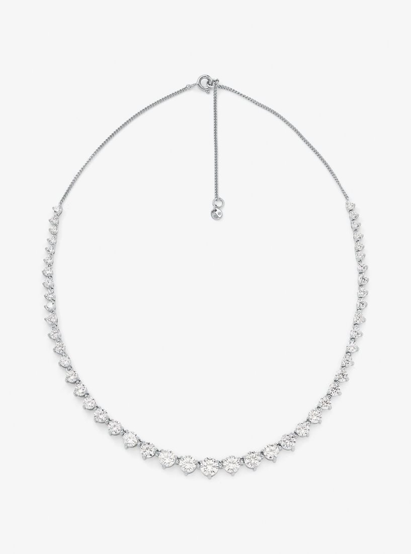 Collares Michael Kors Precious Metal-Plated Sterling Silver Cubic Zirconia Necklace Mujer Plateadas | 0647-OKZBH