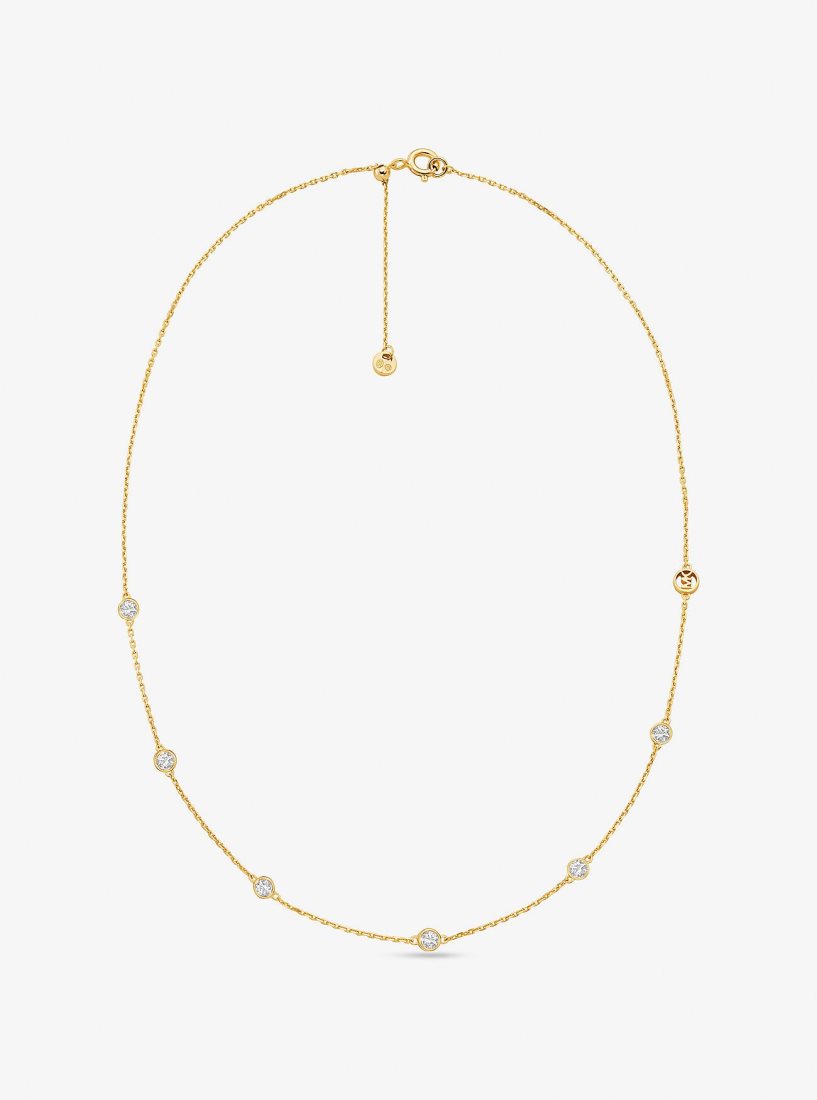 Collares Michael Kors Precious Metal-Plated Sterling Silver Cubic Zirconia Necklace Mujer Doradas | 8721-WJNFH