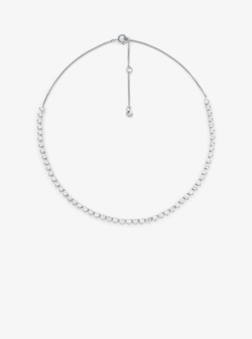 Collares Michael Kors Precious Metal-Plated Sterling Silver Cubic Zirconia Necklace Mujer Plateadas | 9425-APFXG