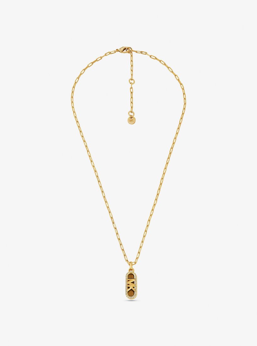 Collares Michael Kors Precious Metal-Plated Brass and Acetate Pave Empire Logo Necklace Mujer Doradas | 2806-LCVDR