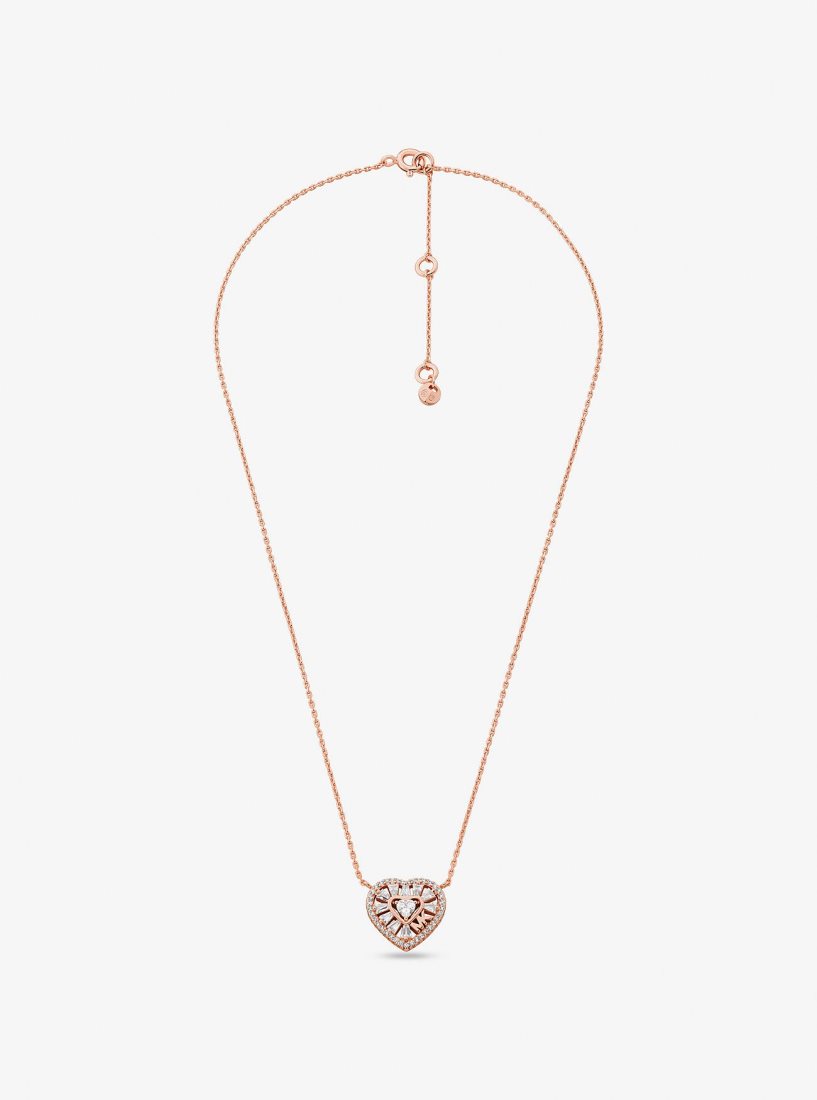 Collares Michael Kors Precious Metal-Plated Sterling Silver Pave Heart Necklace Mujer Rosas Doradas | 3265-ZUFEM