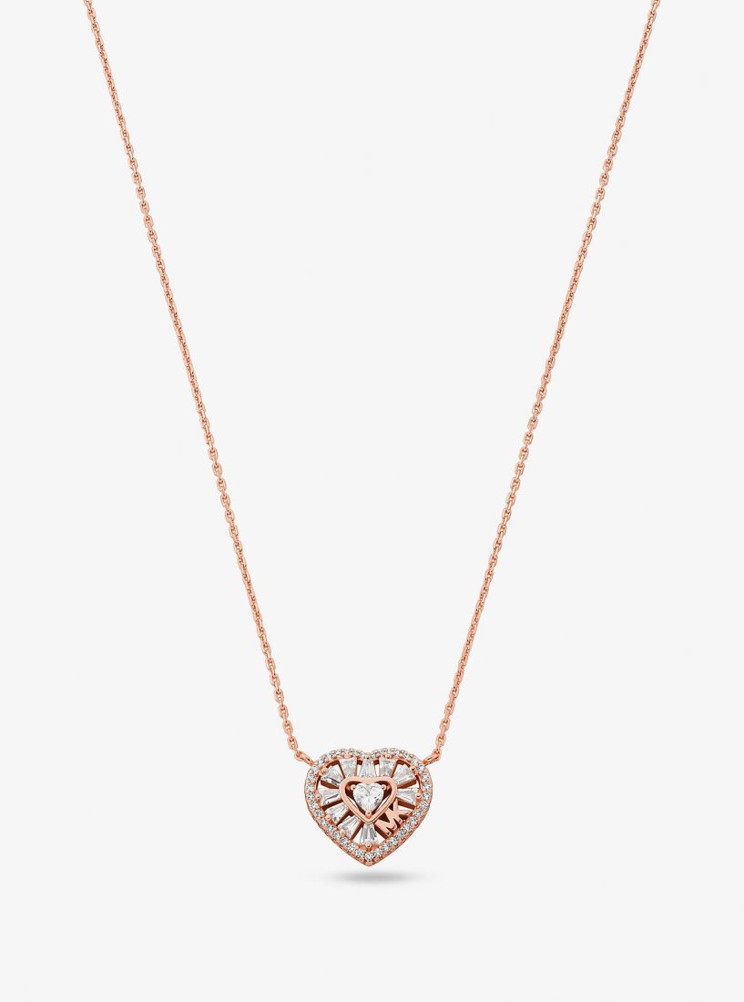 Collares Michael Kors Precious Metal-Plated Sterling Silver Pave Heart Necklace Mujer Rosas Doradas | 3265-ZUFEM