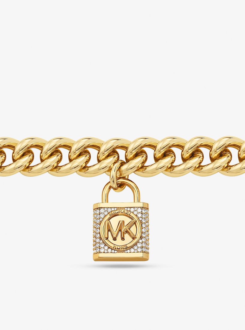 Collares Michael Kors Precious Metal-Plated Brass Pave Lock Curb Link Necklace Mujer Doradas | 3785-KFWZT