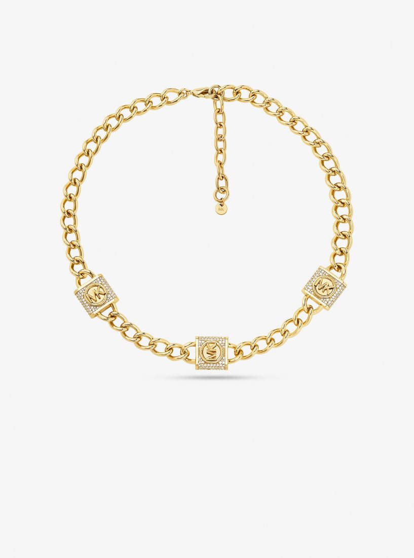 Collares Michael Kors Precious Metal-Plated Brass Pave Lock Trio Necklace Mujer Doradas | 4128-SMORB