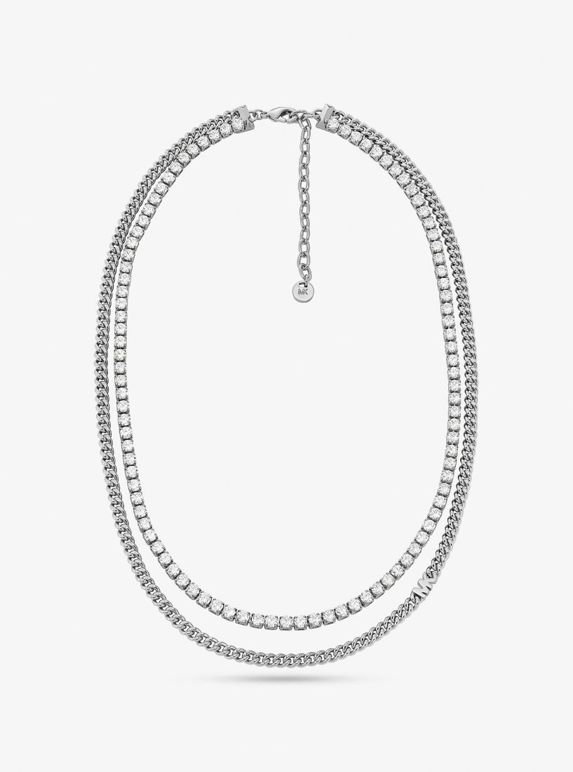 Collares Michael Kors Precious Metal-Plated Brass Double Chain Tennis Necklace Mujer Plateadas | 4817-TFAOD