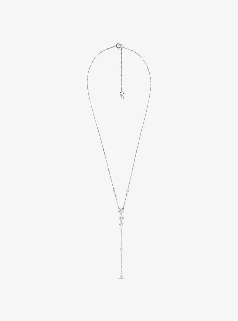 Collares Michael Kors Precious Metal-Plated Sterling Silver Cubic Zirconia Lariat Necklace Mujer Plateadas | 0593-CDWLK