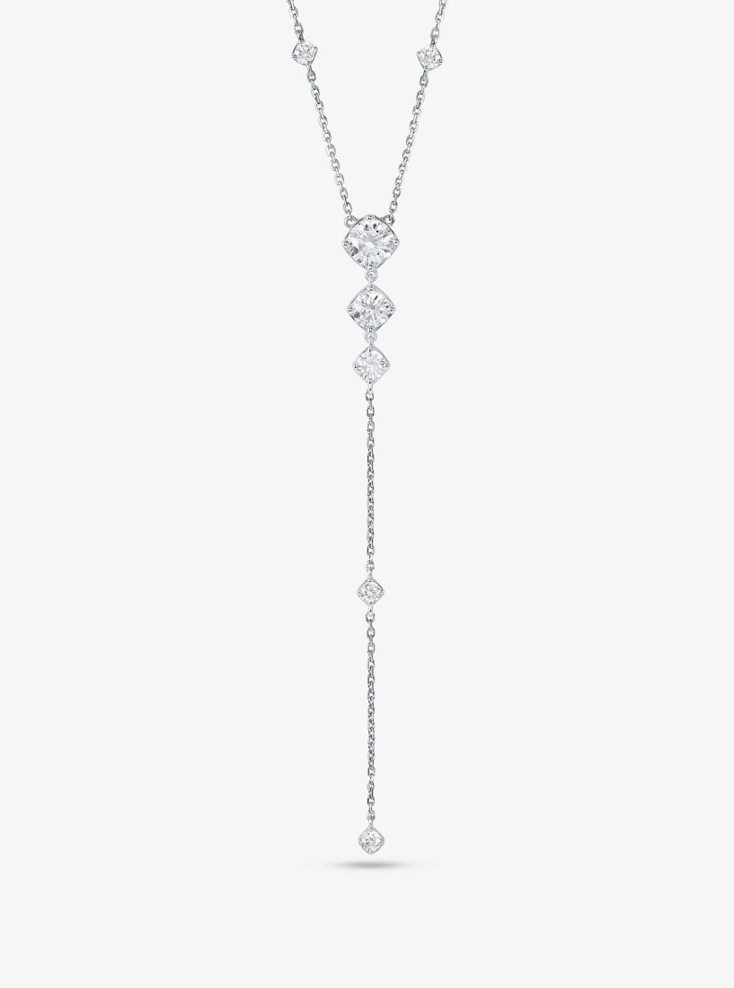 Collares Michael Kors Precious Metal-Plated Sterling Silver Cubic Zirconia Lariat Necklace Mujer Plateadas | 0593-CDWLK