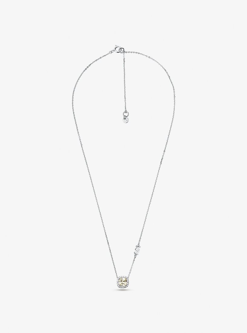 Collares Michael Kors Precious Metal-Plated Sterling Silver Pave Halo Necklace Mujer Plateadas | 5923-DJUZL