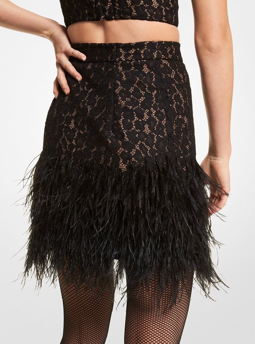 Falda Michael Kors Feather Embellished Corded Lace Skirt Mujer Negras | 7642-RUIDM