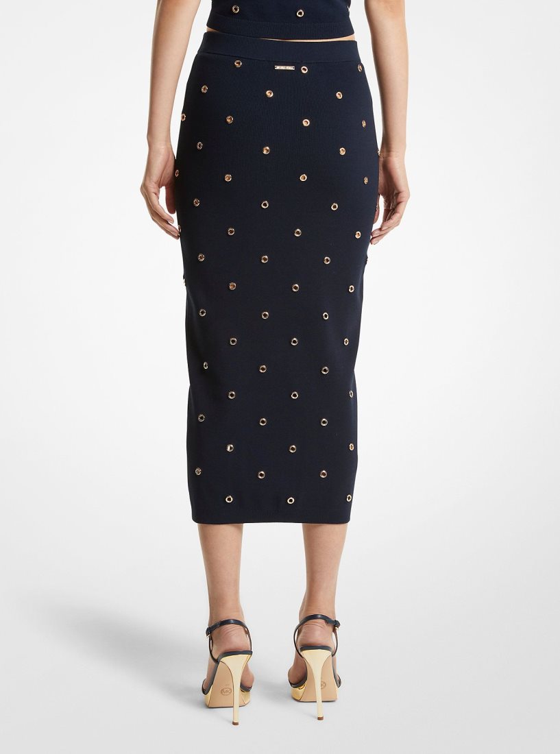 Falda Michael Kors Grommet-Embellished Stretch Knit Pencil Skirt Mujer Azules Doradas | 7296-BZDOC