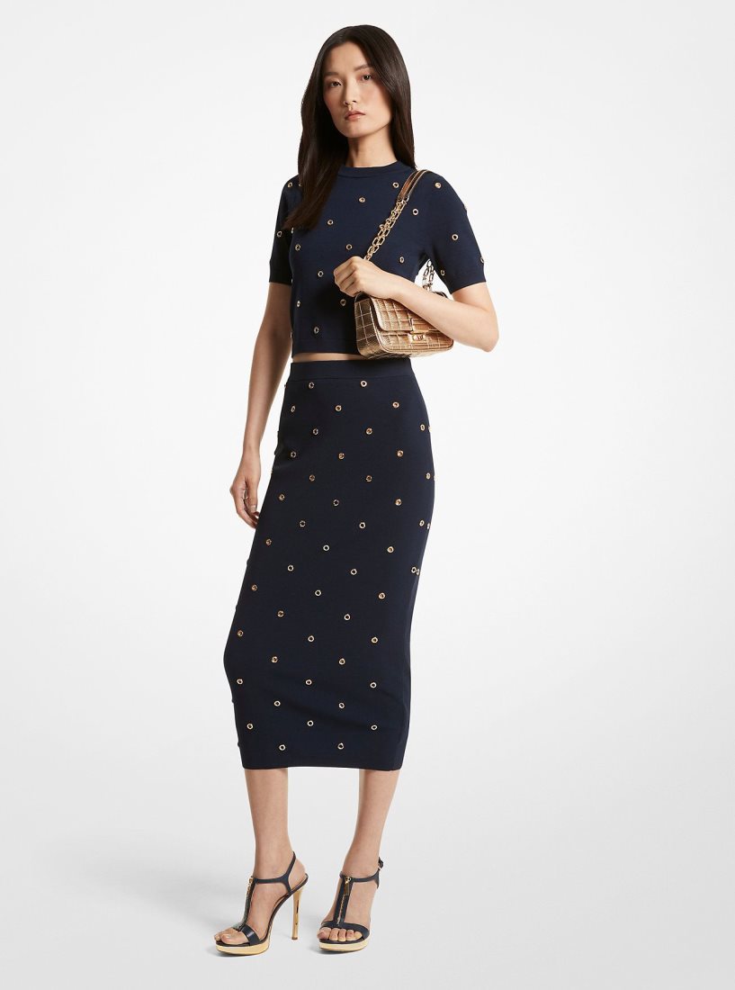 Falda Michael Kors Grommet-Embellished Stretch Knit Pencil Skirt Mujer Azules Doradas | 7296-BZDOC