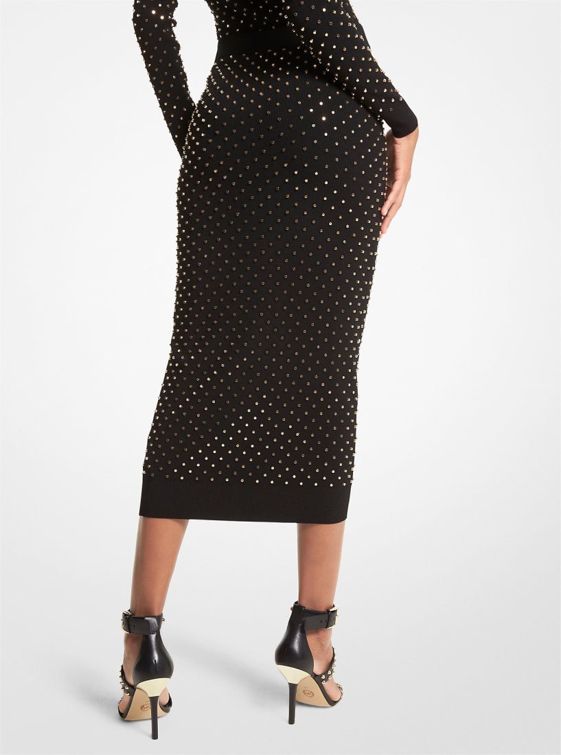 Falda Michael Kors Studded Stretch Viscose Pencil Skirt Mujer Negras Doradas | 9843-PFHEJ