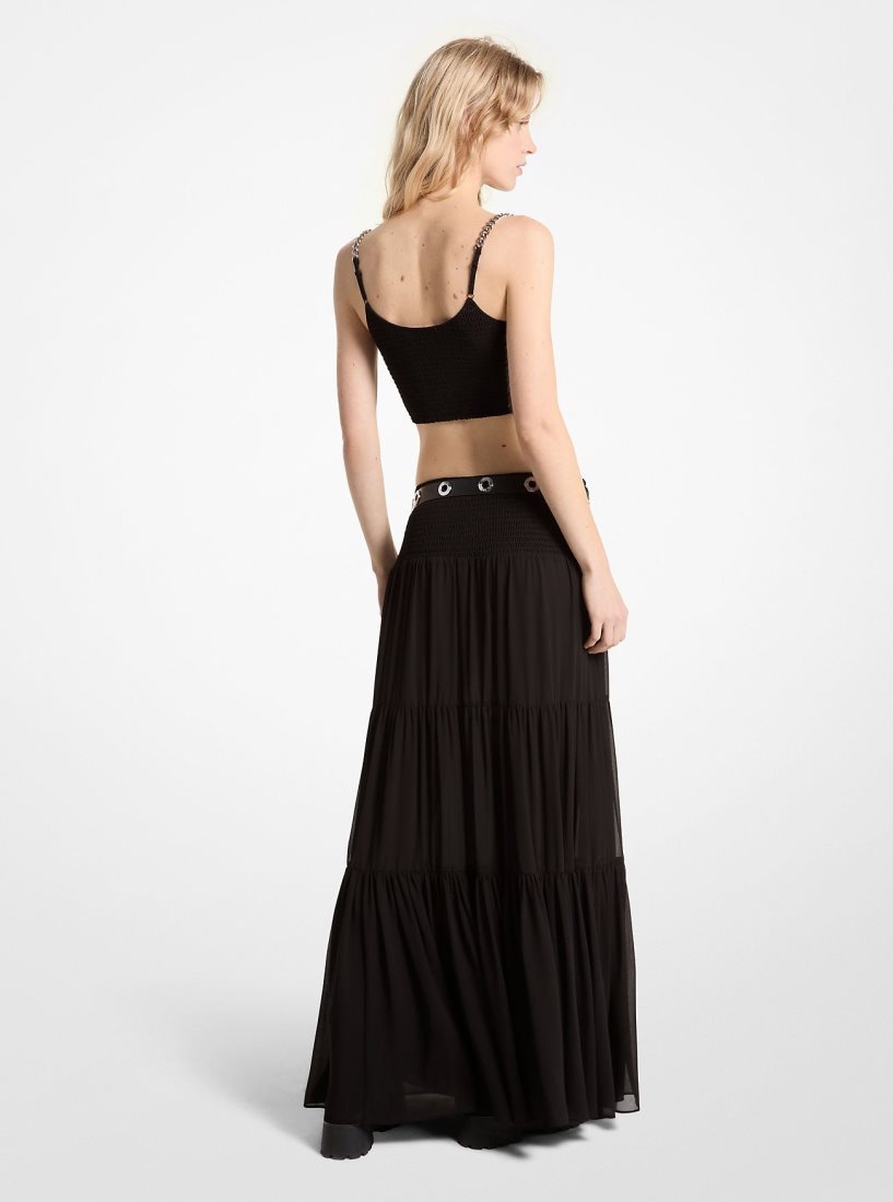 Falda Michael Kors Tiered Smocked Georgette Maxi Skirt Mujer Negras | 8319-PASOG