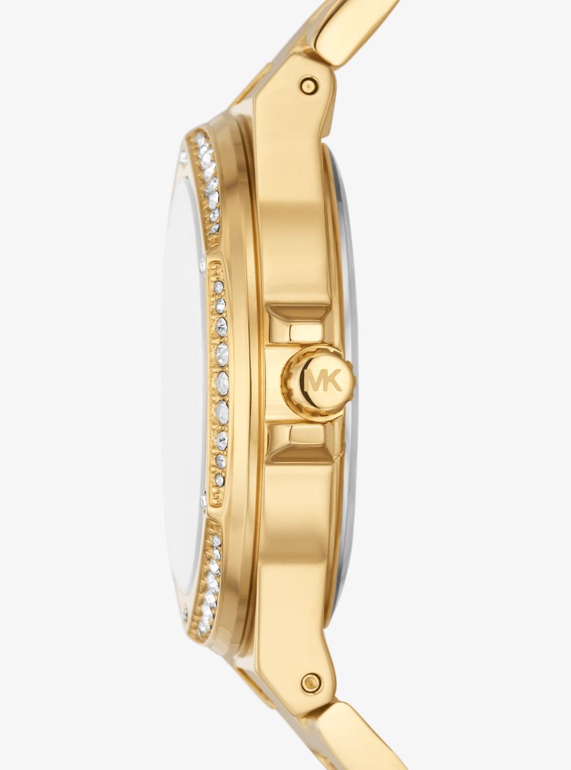 Gold-tone Michael Kors Lennox Pave Logo Gold-Tone Logo Watch Mujer Doradas | 5604-BSWJF