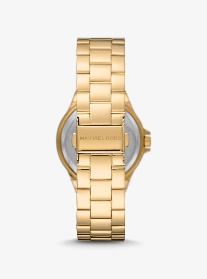 Gold-tone Michael Kors Lennox Pave Logo Gold-Tone Logo Watch Mujer Doradas | 5604-BSWJF