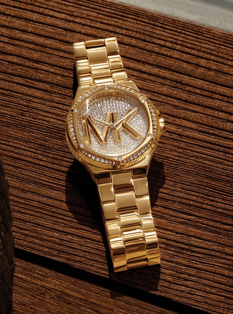 Gold-tone Michael Kors Lennox Pave Logo Gold-Tone Logo Watch Mujer Doradas | 5604-BSWJF