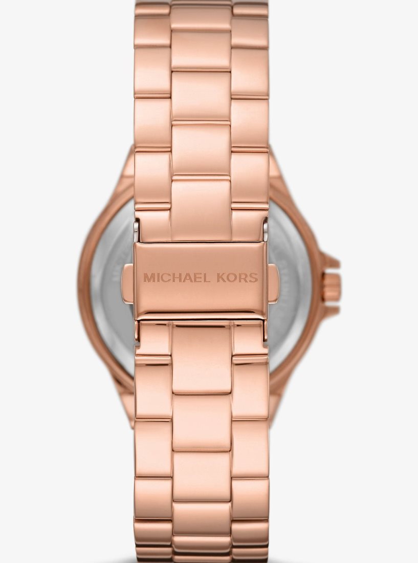 Gold-tone Michael Kors Lennox Pave Logo Rose Gold-Tone Watch Mujer Rosas Doradas | 8125-ALSKF