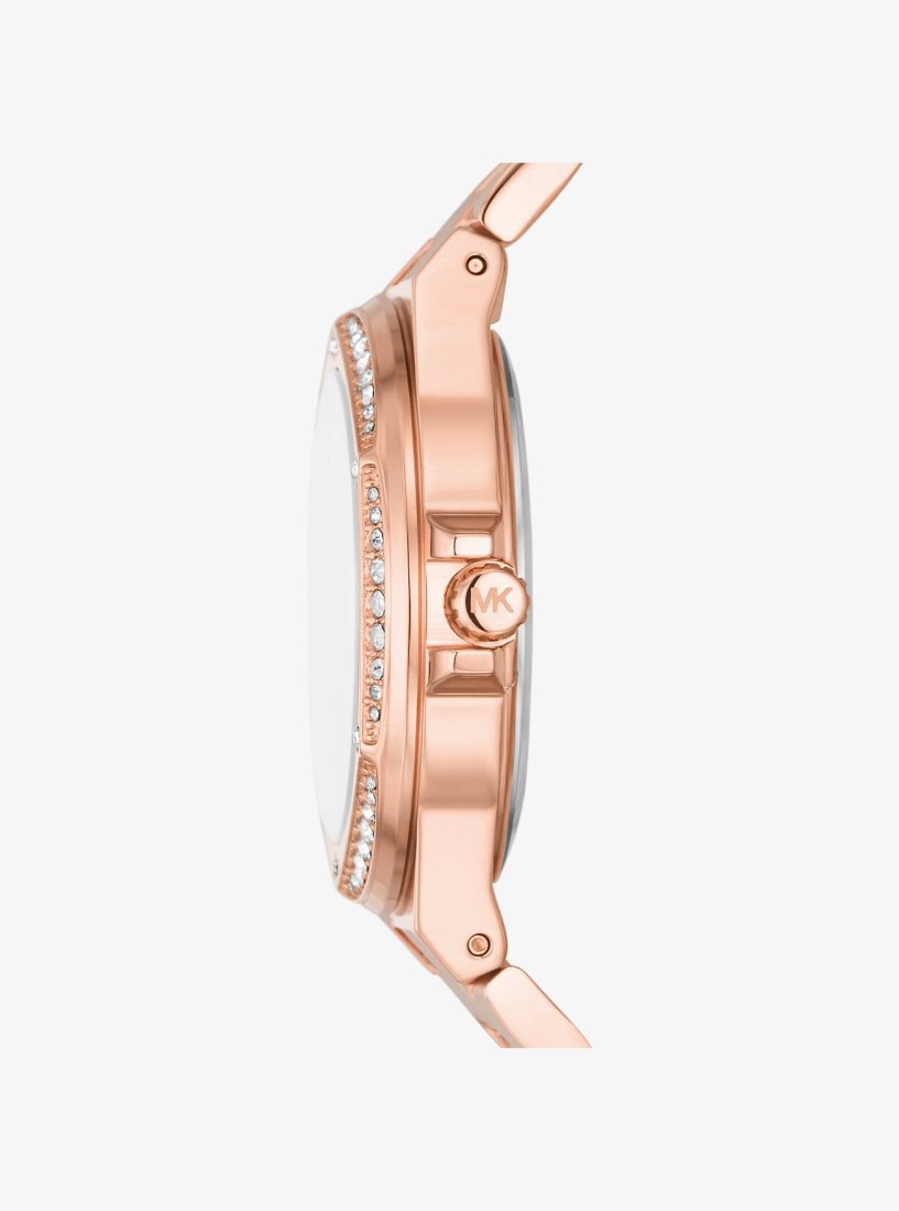 Gold-tone Michael Kors Lennox Pave Logo Rose Gold-Tone Watch Mujer Rosas Doradas | 8125-ALSKF