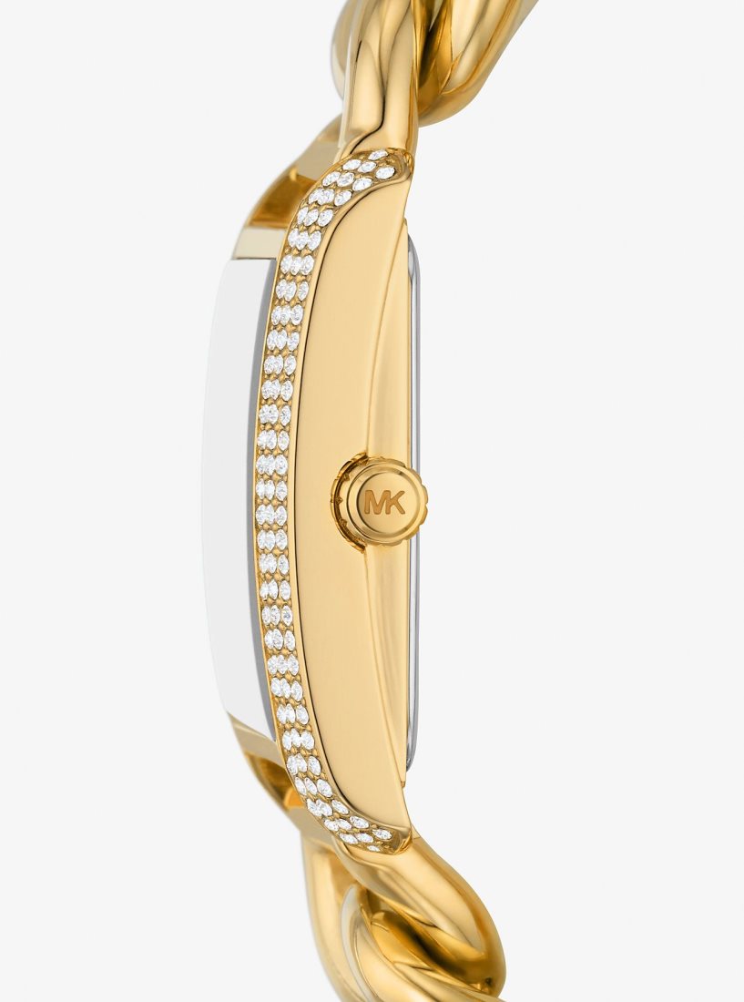 Gold-tone Michael Kors Mini Emery Animal Pave Gold-Tone Curb Link Watch Mujer Doradas | 3295-AIVCK