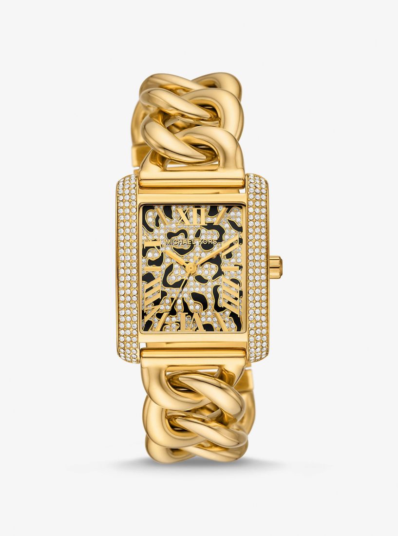 Gold-tone Michael Kors Mini Emery Animal Pave Gold-Tone Curb Link Watch Mujer Doradas | 3295-AIVCK