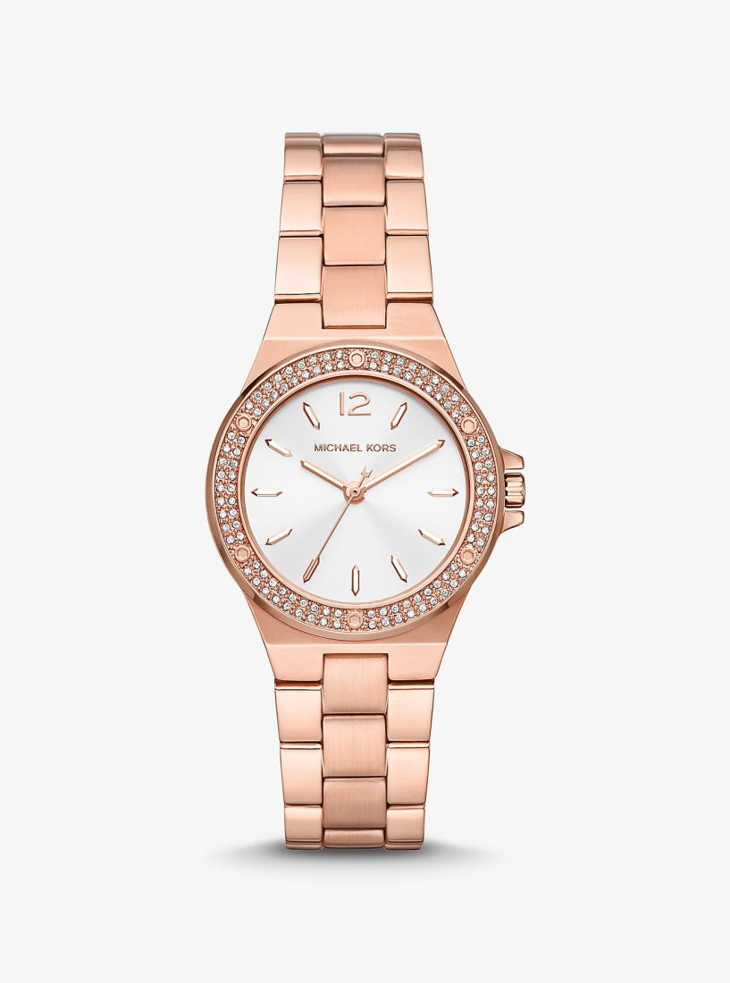 Gold-tone Michael Kors Mini Lennox Pave Rose Gold-Tone Watch Mujer Rosas Doradas | 7286-XAQCW