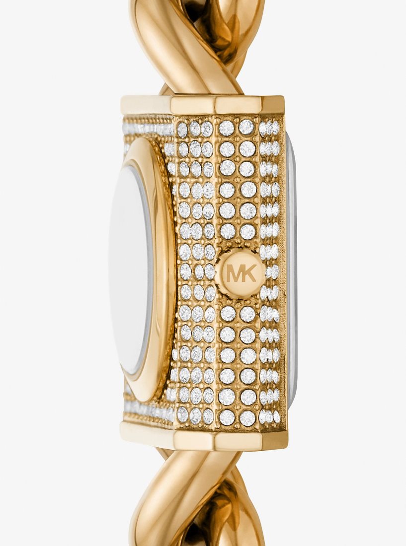 Gold-tone Michael Kors Mini Lock Pave Gold-Tone Chain Watch Mujer Doradas | 6784-RFUYN