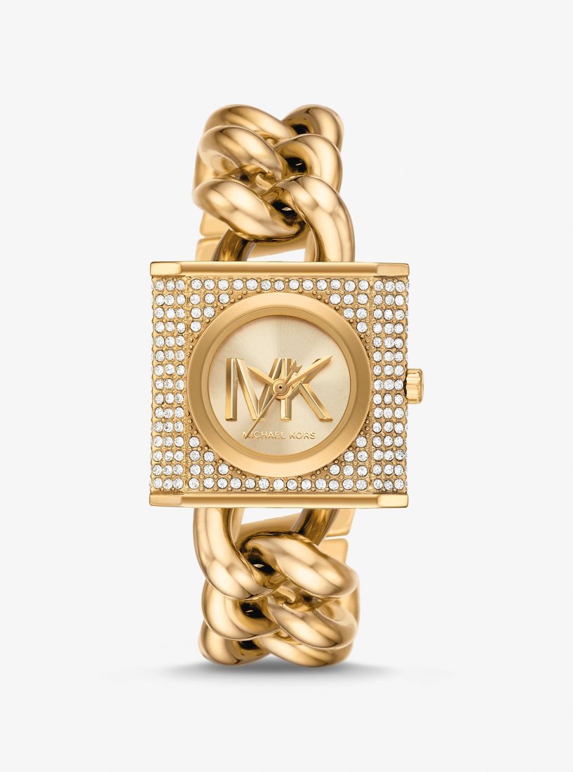 Gold-tone Michael Kors Mini Lock Pave Gold-Tone Chain Watch Mujer Doradas | 6784-RFUYN