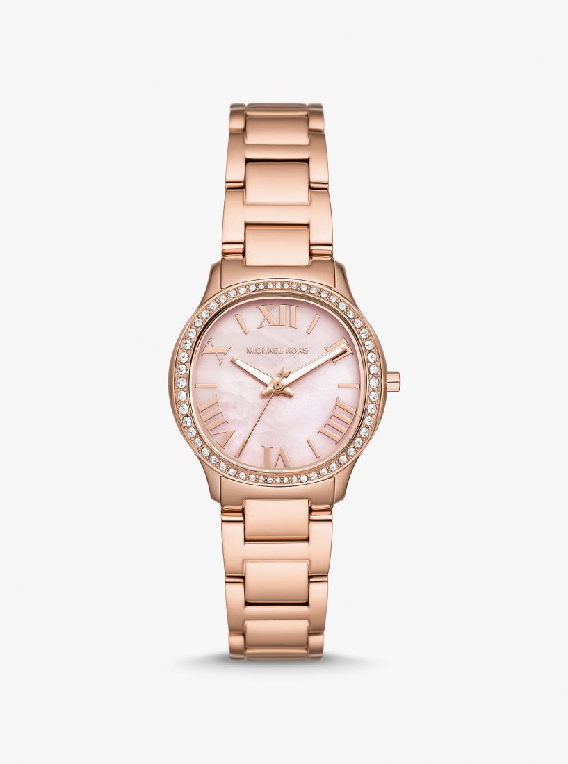 Gold-tone Michael Kors Mini Sage Pave Rose Gold-Tone Watch Mujer Rosas Doradas | 7493-OLUHZ