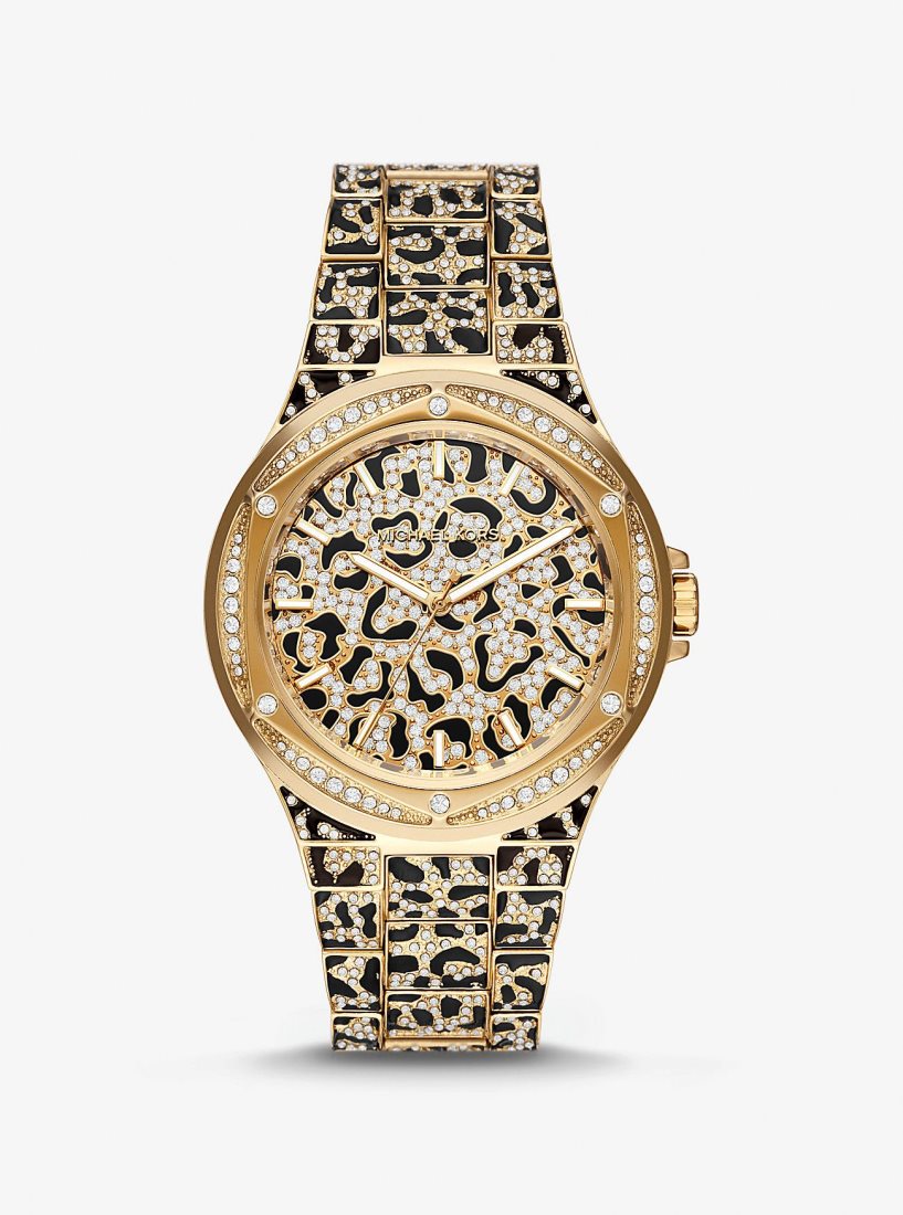 Gold-tone Michael Kors Oversized Lennox Animal Pave Gold-Tone Watch Mujer Doradas | 7069-USLVH