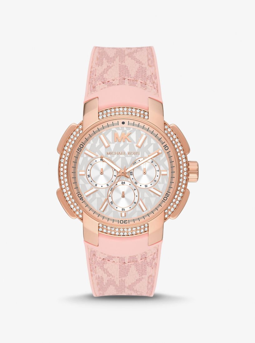 Gold-tone Michael Kors Oversized Sydney Pave Rose Gold-Tone and Logo Watch Mujer Rosas | 9564-QRXAF